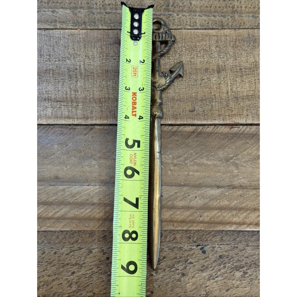Solid Brass Nautical Themed Letter Opener with Anchor & Twisted Rope Handle Vtg